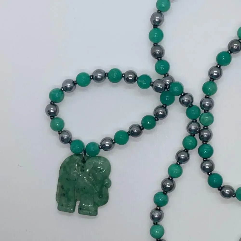 Silver Teal Blue & Green Handmade Beaded Necklace